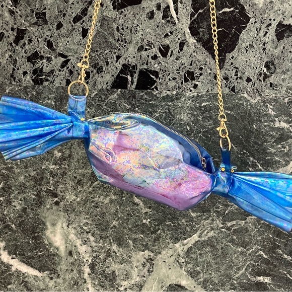 Handmade Blue Oil-slick Clear Vinyl Candy Crossbody - Picture 5 of 7
